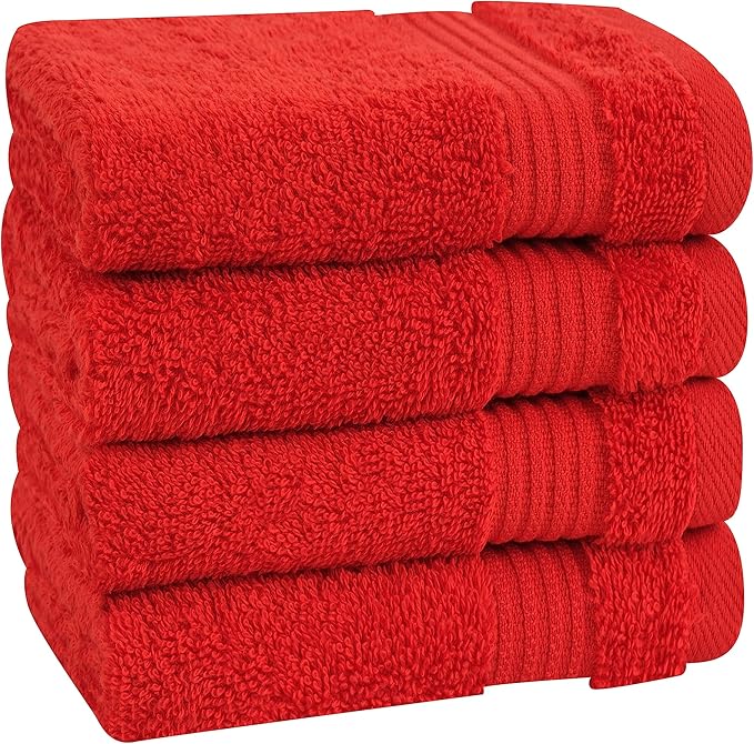 Cotton Paradise 100% Cotton Turkish Washcloth Set for Bathroom, 4 Piece Soft Absorbent Small Hand Face Towels Wash Rags, Red
