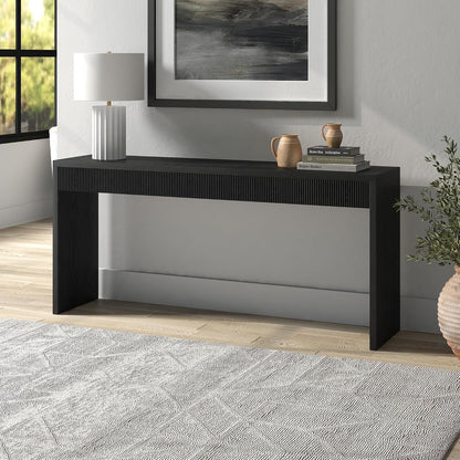 Henn&Hart 64" Rectangular Fluted Console Table, Ribbed Entryway Table, Sofa Table for Entryway, Living Room, Couch, Hallway, or Office, Natural Black