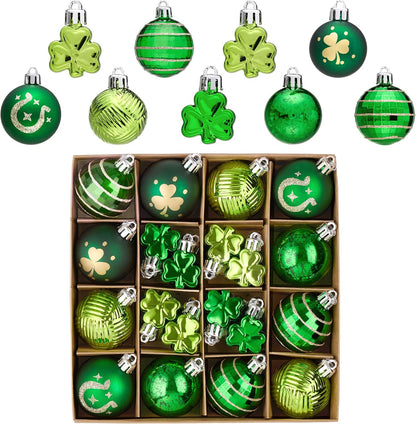 Valery Madelyn St Patricks Day Decorations Shamrock Tree Ornament Set, 36ct 2inch Hanging Ball Ornament Irish Festival Decor, Good Luck Clover Green Gold Christmas Ball for Party Home Spring