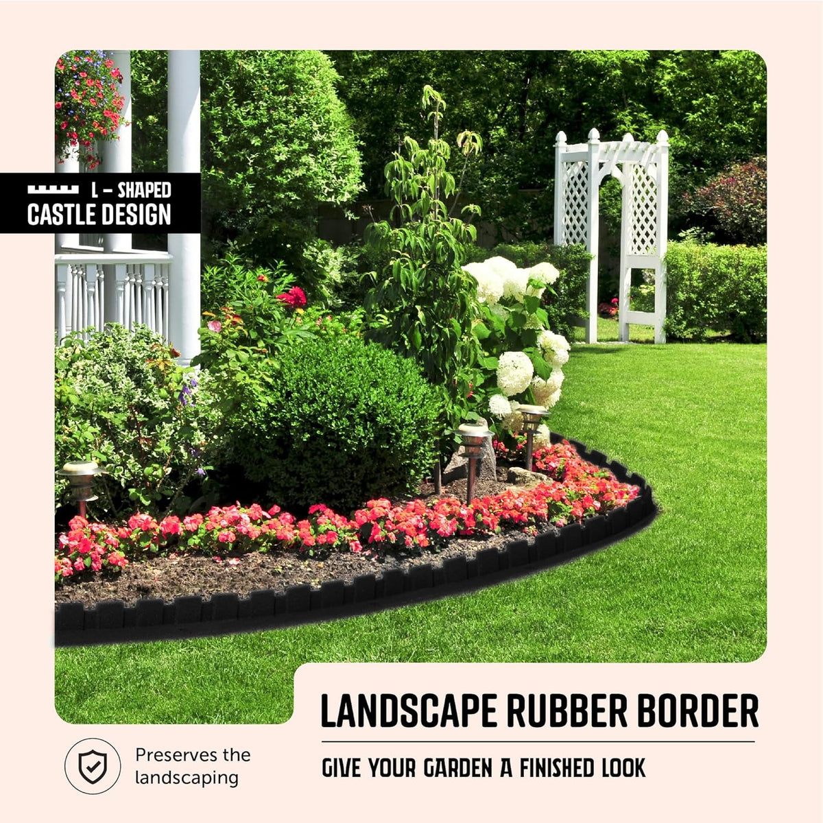 Playsafer L-Shaped Flexible Rubber Castle Edger for Lawns Landscaping and Playground | Easy No Dig Installation (1 Pack, Black)
