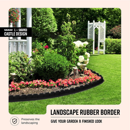 Playsafer L-Shaped Flexible Rubber Castle Edger for Lawns Landscaping and Playground | Easy No Dig Installation (1 Pack, Black)