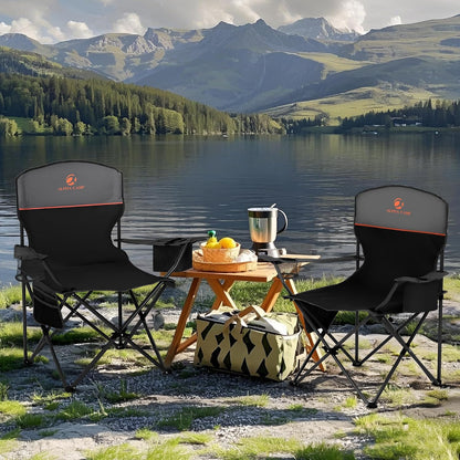 ALPHA CAMP Folding Camping Chair for Adults Lawn Chair for Camping Outdoor | Support 250 LBS Portable Camp Chairs with Cup Holders Cooler Pouch 2 Pack