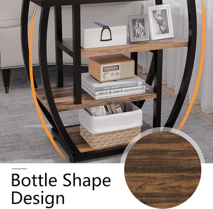 4-Tier End Table with Storage, Narrow Side Table for Living Room, Wood Sofa Side Table with Metal Frame, Industrial Bedside Table and Nightstand for Bedroom, Rustic Brown