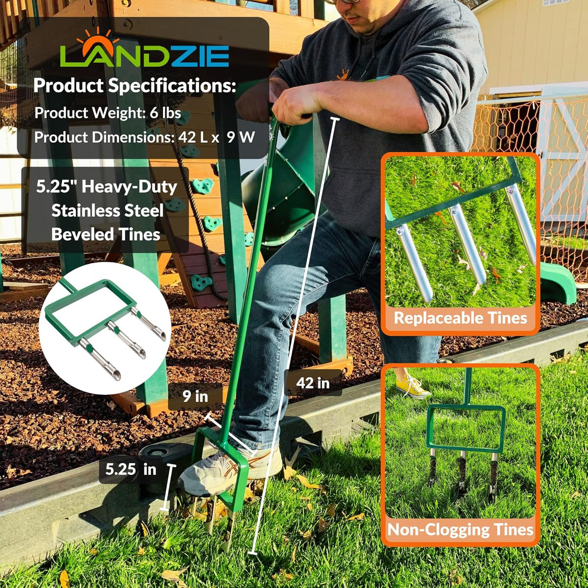LANDZIE Lawn Aerator Replacement Tines - Set of 3 Hollow Tines for Aerator Lawn Tool - 3 Heavy Duty Stainless Steel Manual Lawn Aerator Add-on Hollow Tines for Compacted Soil - Manual Hand Coring Tool