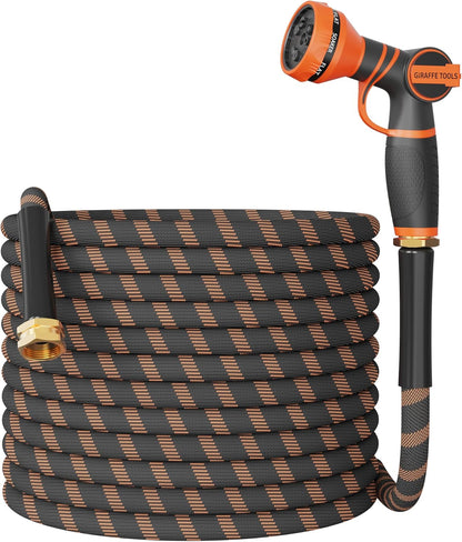 Giraffe Tools Garden Hose 75FT 1/2” Non-Expandable Lightweight Flexible Water Hoses Burst 600 psi with 9 Spray Function Nozzle Heavy Duty Hose