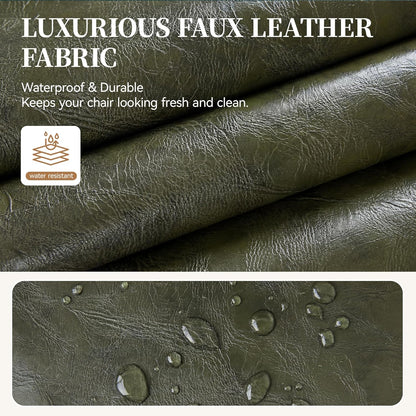 Faux Leather Accent Chair, Modern Upholstered Armchair with Button Tufted Back, Mid Century Comfy Club Chair with Wood Legs Leather Reading Chair for Living Room, Bedroom, Dark Green