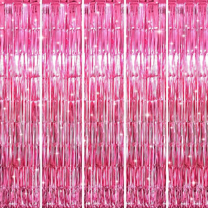 GOER 3.2 ft x 8.2 ft Metallic Tinsel Foil Fringe Curtains Party Photo Backdrop Party Streamers for Galentines Day,Birthday,Graduation,New Year Eve Decorations Wedding Decor (5 Packs,Hot Pink)