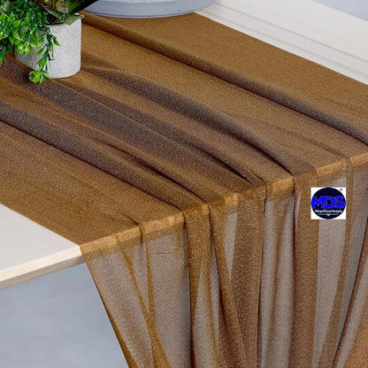 MDS 15 Pack 10ft Chiffon Table Runner 29 x 120 Inches Sheer Wedding Runner Romantic Rustic Table Runner for Wedding Decorations, Birthday Parties, Bridal Shower Party Arch Decor - Mocha