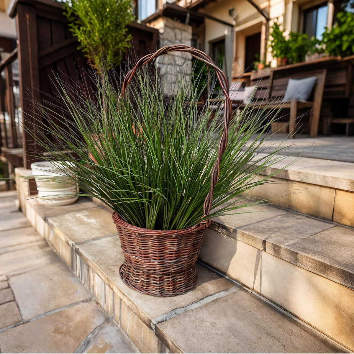8PCS 17.3" Fake Plants Artificial Wheat Grass Greenery Plastic Plants Fake Grass Artificial Plants for Outdoor Decor Artificial Flower with Greenery Stems for Indoor Home Decoration