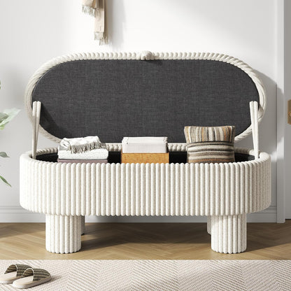 Merax Modern Storage Ottoman, Corduroy Upholstered Bench with Cylinder Legs, Wooden Bedroom Storage Seat, Beige Entryway Shoe Bench for Living Room, Bedroom