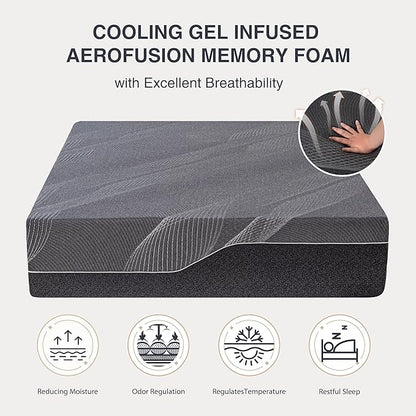 Full Mattress 14 Inch Charcoal Gel Memory Foam in a Box, CertiPUR-US Certified, Fiberglass Free, Cooling Double Mattress, Made in The USA of US Foam, 75" × 54" × 14", Medium
