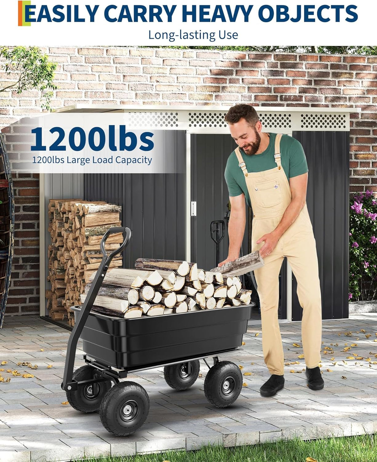 GarveeLife Poly Dump Cart - Heavy Duty 1200lbs Garden Cart with Quick-Release Dumping 13" Tires, Utility Wagon for Yard Work, Landscaping, Gardening