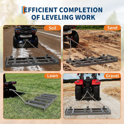 6FT Drag Harrow for ATV, Tractor & UTV, Heavy Duty Tow Behind Driveway Grader with 6FT Chain Link - Landscape Rake for Gravel, Sand, Soil & Hay - Lawn Leveling Tool for Field Yard & Pasture