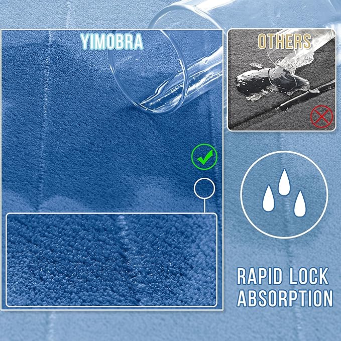 Yimobra Memory Foam Bath Mat, Super Soft Absorbent Bathroom Rug Non Slip 31.5x20 Inch, Quick Dry, Machine Washable Floor Carpet for Tub Shower, Home Decor Accessories, Blue