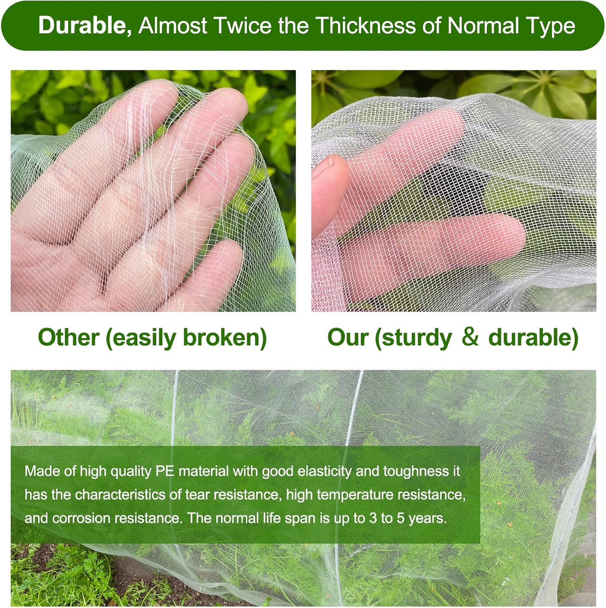 Garden Netting, Jevrench Durable Ultra Fine Garden Netting, Garden Plant Cover Row Cover Makes Plants, Vegetables, Fruits, and Flowers Grow Better (8ft x 25ft)