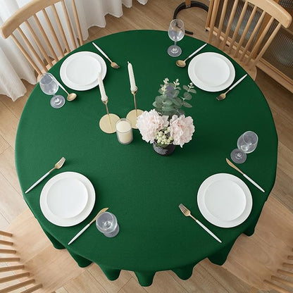 Biscaynebay 6 Pack Textured Fabric Round Tablecloths 60", Hunter Green Water Resistant Tableclothes Small Circle Folding Table Covers Linen for Dining, Kitchen, Wedding, Parties etc Machine Washable