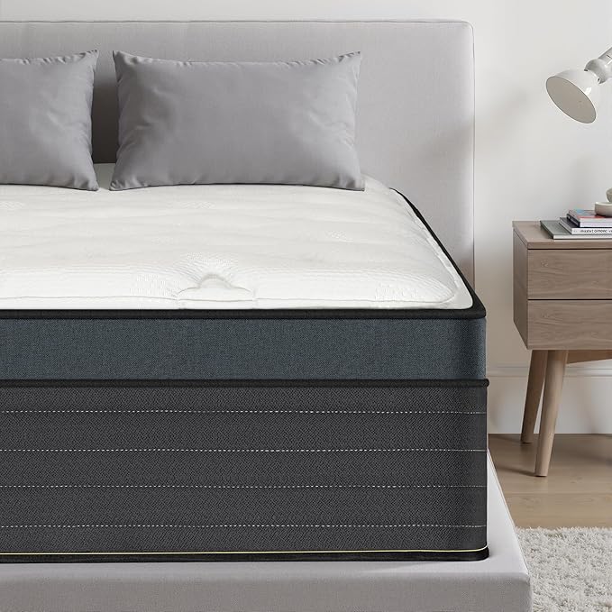 King Size Mattress 12 Inch, King Mattress in a Box, Hybrid Gel Memory Foam Medium Firm Feel Individual Pocket Springs Matress, Breathable Fabric, Strong Edge Support, Fiberglass Free