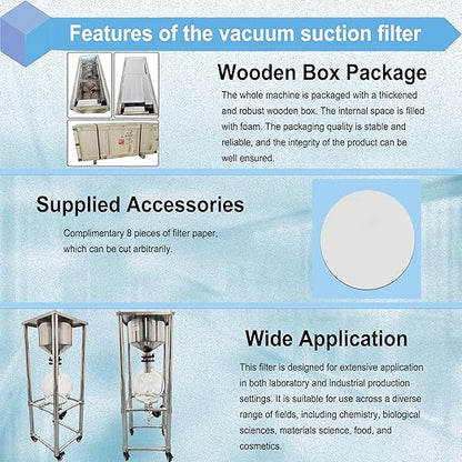 50L Vacuum Filtration System, Negative Pressure Suction Filter with Stainless Steel Buchner Funnel & Glass Filter Flask, Discharge Valve & Brake Casters, for Lab Chemical Industrial Use
