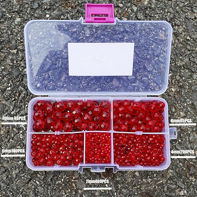 2-10mm Briolette Rondelle 810pcs Red Crystal Glass Beads Faceted Shape Crystal Spacer Beads for Bracelet Necklace Decorative Hand Jewelry Making (2/4/6/8/10mm Red)