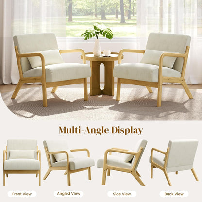 Yaheetech Accent Chair for Living Room, Corduroy Mid Century Modern Reading Armchairs with Lumbar Pillow for Bedroom, Decorative Sofa Chair for Adult Beige/Set of 1