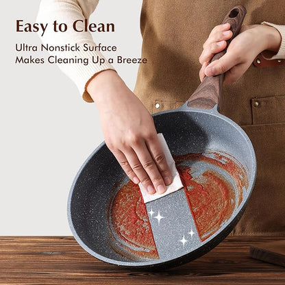 SENSARTE Nonstick Frying Pan Skillets, Swiss Granite Coating Omelette Pans, Healthy Cookware Chef's Pan, Free of Intentionally Added PFOA (9.5+11+12.5 Inch)