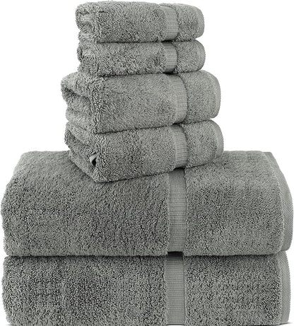 Chakir Turkish Linens 100% Cotton Premium Turkish Towels for Bathroom, 2 Large Bath Towels, 2 Hand Towels, 2 Washcloths (6-Piece Towel Set, Gray)