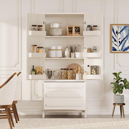 Christopher Knight Home Chenny 70''H Wooden Kitchen Pantry Cabinet, Storage Cabinet with Adjustable Shelves, 6 Door Internal Storage Compartments & 3 Drawers, Freestanding Cupboard Cabinet, White