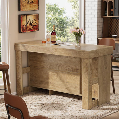 Tribesigns Kitchen Island with Trash Storage Cabinet, 55" Large Prep Table | 2-Tier Shelf, Farmhouse Island Table Furniture for Meal Prep, Dining & Entertaining, Natural Oak Wood, Supports up to 350 lb