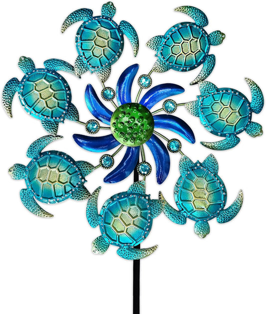 39" Sea Turtle Wind Spinners Garden Stake-Ocean Theme Outdoor Decorations- Metal Stake Yard Spinner-Wind Sculpture Yard Art Decorations for Patio,Swimming,Lawn & Garden Decor
