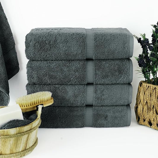 Chakir Turkish Linens | Hotel & Spa Quality 100% Cotton Premium Turkish Towels | Soft & Absorbent (4-Piece Bath Towels, Dark Gray)