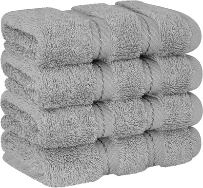 American Soft Linen Luxury Washcloths for Bathroom, 600 GSM 100% Cotton 4 Piece Turkish Wash Cloth Set, 13x13 in Soft Rags for Body and Face, Light Grey Washcloths