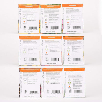 Seed Starter Kit – Flowers | Non-GMO | Heirloom Seed Packets | Natural Wood Row Markers