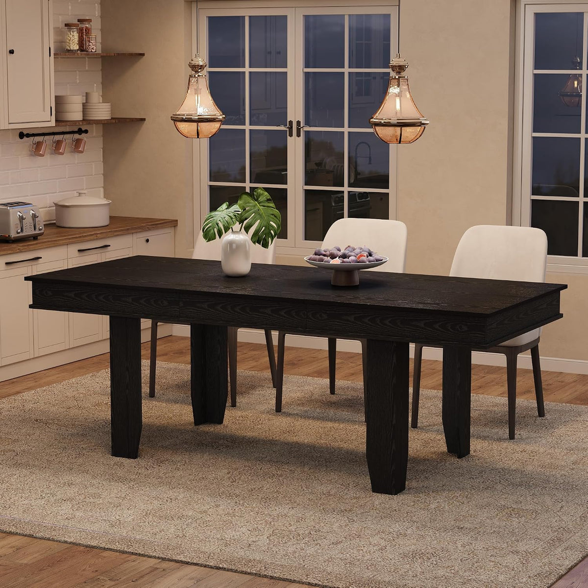 GarveeHome 63 in-86.6 in Extendable Dining Room Table for 6-10, Farmhouse Kitchen Tables w/Wooden Sturdy Frame, Large Rectangular Dinner Table for Dining Room, Kitchen
