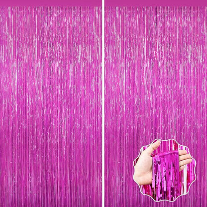 2 Pack Hot Pink Backdrop Curtain, Door Streamers, Party Streamers Decorations Rose Red Birthday Wedding Decorations Foil Fringe Photo Backdrop Party Supplies Fiesta Grad Theme Christmas Decorations