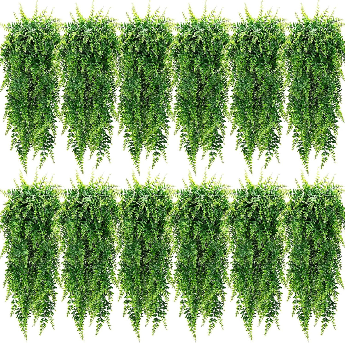 Geosar 12 Pcs Artificial Hanging Plants 32 Inch Hanging Boston Ferns Plastic Fake Plants for Wall Room Garden Wedding Garland Indoor Outdoor Decoration, No Basket