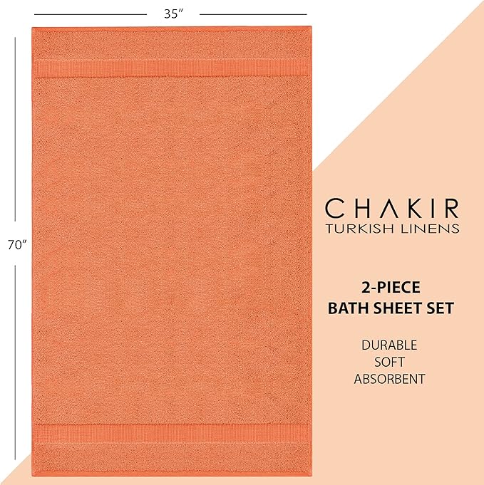Chakir Turkish Linens, 100% Cotton Premium Quality Turkish Bath Sheets (35''x70'' Large Bath Sheet Towels - Coral)