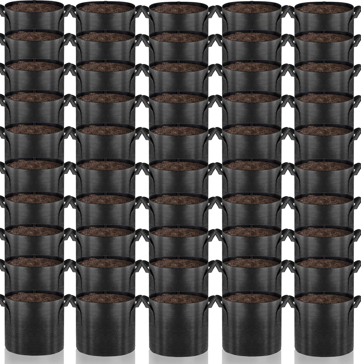 Gardenera Reusable Grow Bags - 50-Pack 5 Gallon Fabric Plant Pots with Aeration and Handles, Suitable for All Types of Plants