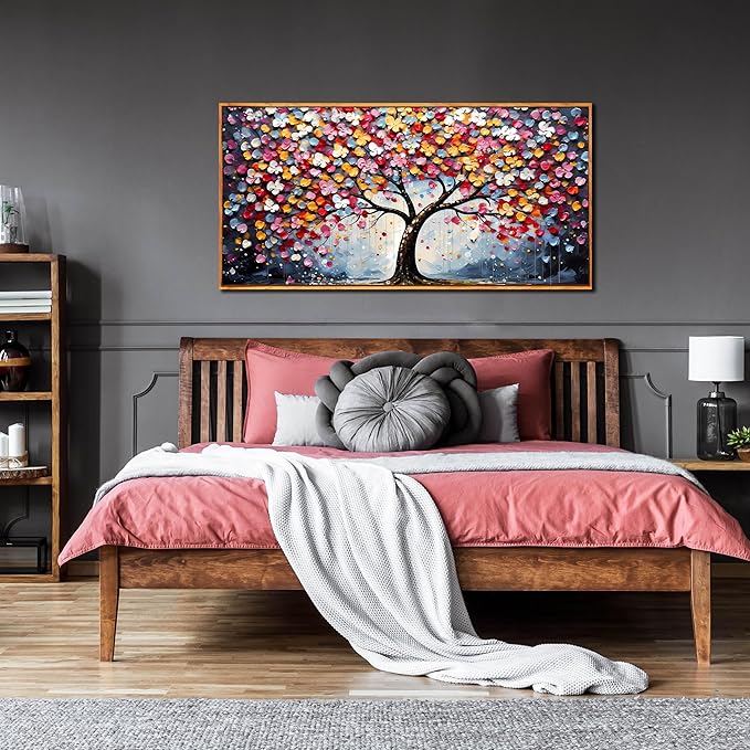 Framed Canvas Wall Art for Living Room Bedroom Office Large Tree of Life Wall Art Colorful Tree Picture Modern Canvas Prints Decor Size 24x48
