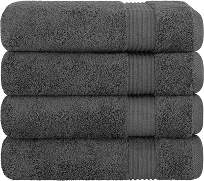 Cotton Paradise 4 Piece Turkish Bath Towels for Bathroom, Extra Large Soft Plush Towels Bathroom Set, Dark Gray
