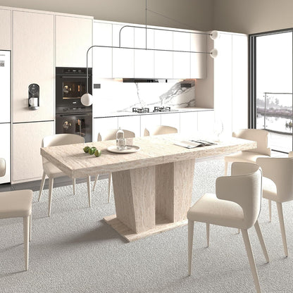 Extendable Dining Room Table for 6 8 10, Modern Farmhouse Rectangular Wooden Folding Kitchen Expanding Long Expandable Dining Room Conference Table with Pedestal Base 78.74" - 62.99" Beige