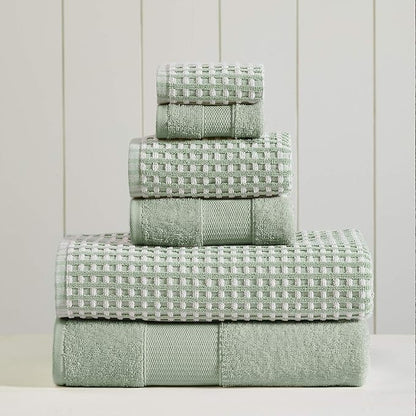 Modern Threads 6-Piece 100% Combed Cotton Yarn Dyed Cobblestone Jacquard Towel Set Mineral Green