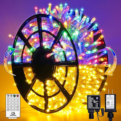 JMEXSUSS 500 LED Color Changing Christmas Lights, 163FT Warm White & Multicolor String With Remote, Plug-in for Tree House Indoor Outdoor Xmas Decor