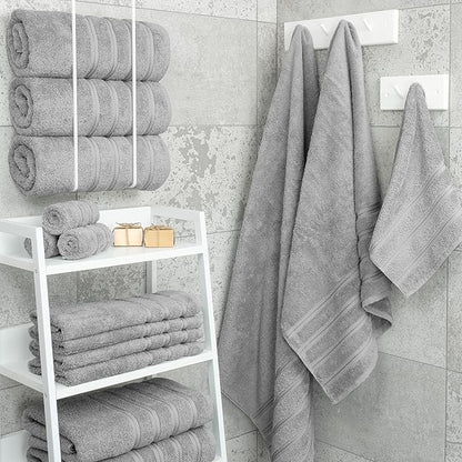 American Soft Linen Luxury 4 Piece Bath Towel Set, 600 GSM 100% Cotton Turkish Bath Towels for Bathroom, 27x54 in Large Bathroom Shower Towels, Light Grey