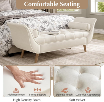 Setawix Velvet Upholstered Ottoman Bench with Flared Arms,Button Tufted Footstool Ottomans for Living Room Bedroom,Modern Rolled Arm Bed End Benches with Seating for Entryway,Window (Velvet Beige)