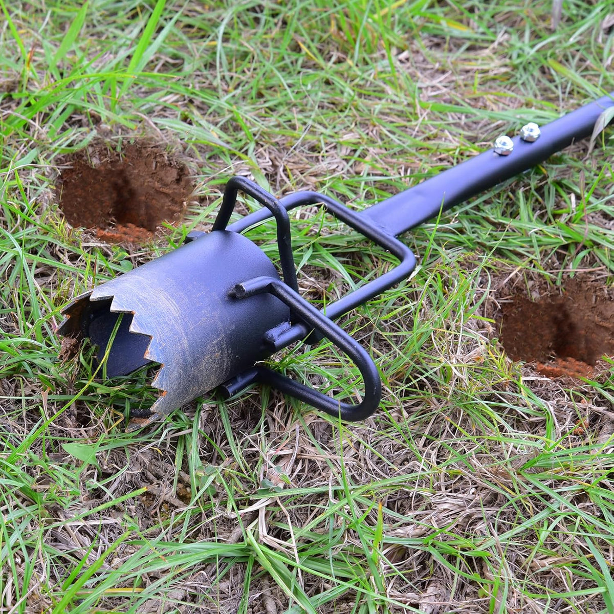 Sod Plugger, Bulb Planter with Long Handle and Serrated Base Garden Tool, Bulb Transplanter Also Grass Plug Tool for Digging Holes to Plant Tulips, Iris, Daffodils