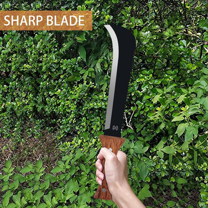 Billhook Sickle Machetes with Saw, Sharp Machete with No-Slip Wood Handle and Nylon Sheath, Sickle Survival Knife Machete for Gardening, Camping, Hunting, Survival, Bushcraft and Yard Work