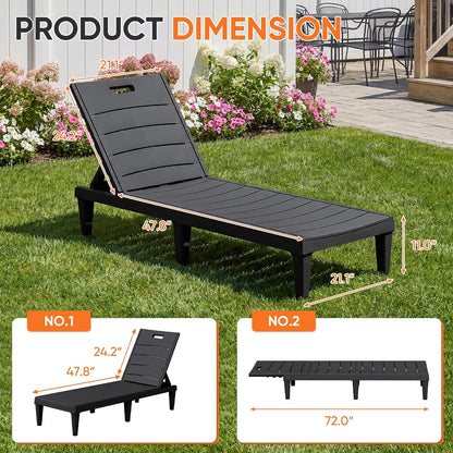 Homall Patio Chaise Lounge Chairs Set of 2, Outdoor Lightweight Lounge Chairs, 5 Position Adjustments Backrest for Outside Pool, Garden, Patio and Beach, Black