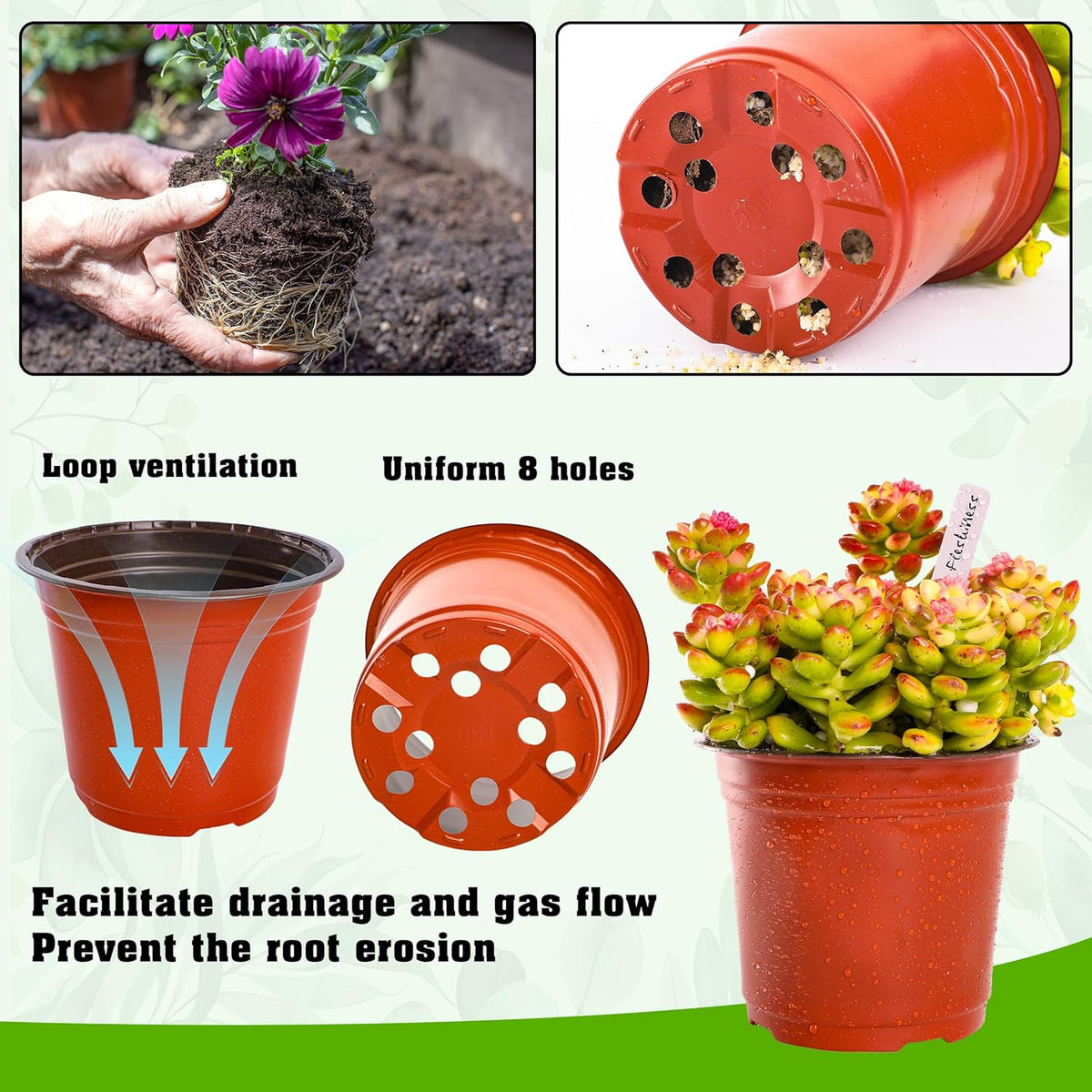 TDHDIKE 6 Inch Plastic Plant Nursery Pots (100pcs Pots and 100pcs Plant Labels) Seedling Flower Plant Container (Red) Seed Starting Pots Indoor/Outdoor