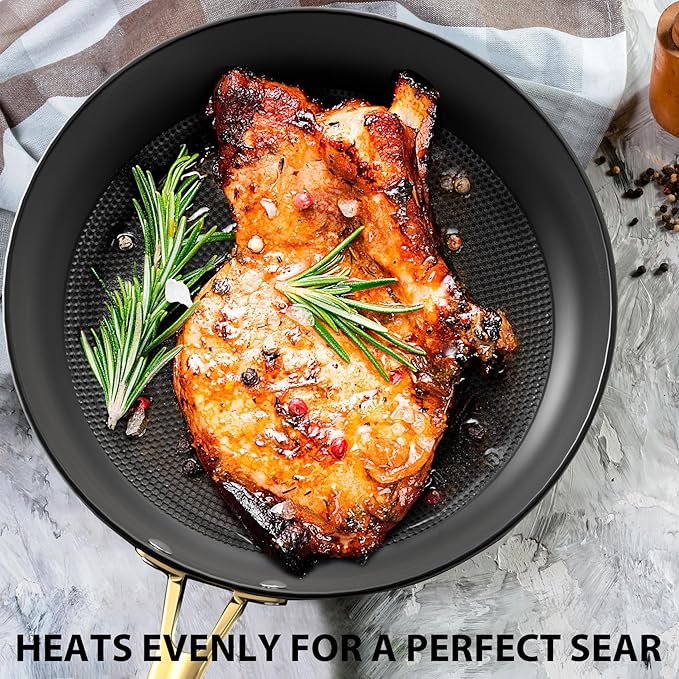 Non Stick Frying Pans – 10 Inch Honeycomb Skillet with Stay-Cool Stainless Steel Handle, Scratch Resistant, Induction Compatible Nonstick Frying Pan for Gas, Electric, Ceramic, Oven & Dishwasher Safe