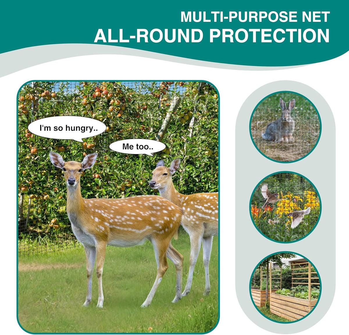 FRUITEAM 8ft×165ft Deer-Fence,Deer-Netting for Garden,Wildlife Netting,Heavy Duty Garden Fencing Roll for Plant Protection